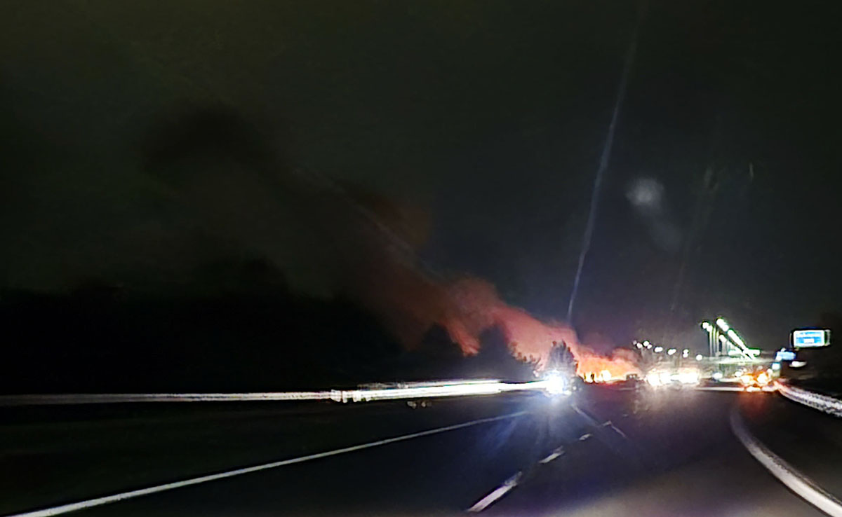 Pożar busa na trasie S14