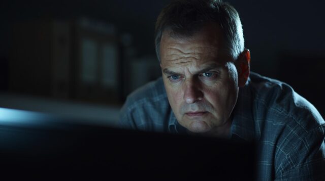 zatroskany meżczyzna przy komputerze